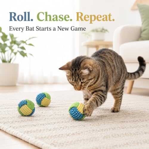 No Catnip Cat Toy Balls, 6 Pack Crinkle Chew Toys (Lime)