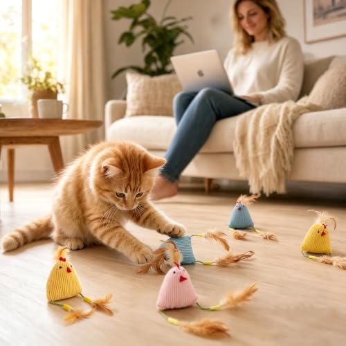Corduroy Chick Cat Toys Catnip Feather Toys for Indoor Kittens
