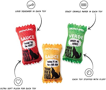 Fringe Studio Plush Dog Toy, Howling HOT Sauce, 3 Piece Set, for Small Dogs, Wagsdale Dog Toy Collection (289510), Multi-Colored