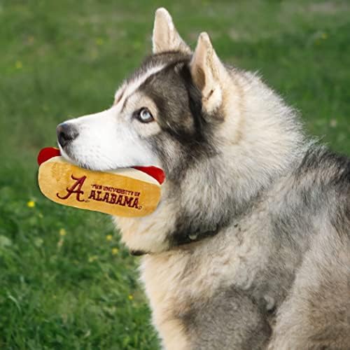 NCAA Alabama Crimson Tide HOT Dog Plush Dog & CAT Squeak Toy- Cutest HOT-Dog Snack Plush Toy for Dogs & Cats with Inner Squeaker & Beautiful Football/Basketball Team Name/Logo