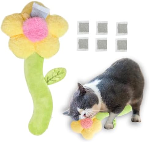 CECE PAW Catnip Refillable Interactive Cat Toy with Crinkle Sound, Flower Kicker Toy for Indoor Cats, Includes 6-Pack Catnip Pouches, Chew, Food Puzzle for Kitten Enrichment
