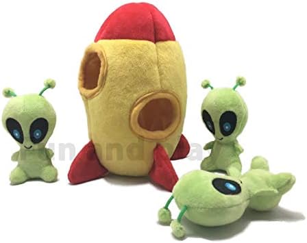 MODERN WAVE - Interactive Squeaky Plush Hide and Seek Squirrel Type Puzzle Toy for Dogs, Small Size (Spaceship and Aliens)