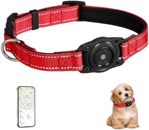 Tracking Collar for Dogs Waterproof Adjustable Air Tag Dog Collar Holder, Comfortable Dog Collars for Small Medium Large Dogs (Red, S)