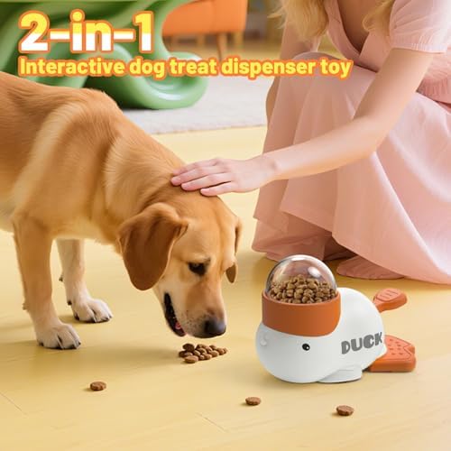 Dog Interactive Treat Dispenser Toy Food Puzzle Slow Feeder Duck-Shaped Dog Puzzle Feeders for Small Medium Dogs Cats IQ Training Reduces Bloating for Healthy Eating (White)