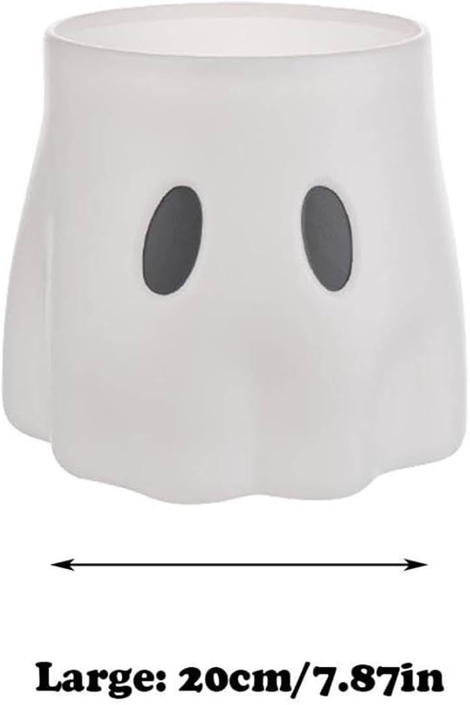 Ghost Bucket Planter, Cute Ghost Design, Plastic, Indoor & Outdoor Decor, Versatile for Plants or Halloween Treats, Durable and Weather-Resistant, Spooky Home or Garden Decoration (7.87‘ X 2)