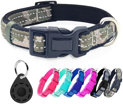 azuza Airtag Dog Collar, Large Dog Collar with Airtag Holder, Green Camo, L