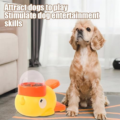 Duck Cat Treat Dispenser Toy, Interactive Yellow Duck Treat Dispenser for Cats, Dogs, Slow Feeder Bowl with Button for Fast Eaters - Durable & Safe, for Healthy Eating & Iq Training (2Pcs)