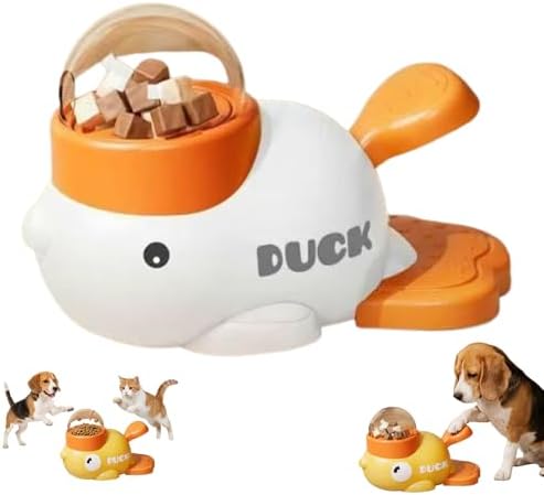 fuzzibud Cat Treat Toy, Duckie Puzzle Cat Feeder,Interactive Dog Toys Food Puzzle Slow Feeder, Cat Treat Dispenser Toy Duck-Shaped Enrichment Toy for Small Medium Dogs and Cats (White)