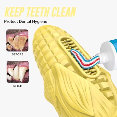 Dog Chew Toys for Aggressive Chewers,Idestructible Tough Durable Squeaky Interactive Dog Toys，Durable Dog Teeth Cleaning Toy for Medium Large Breeds，Corn Stick Toy (Yellow) (Pack of 2)