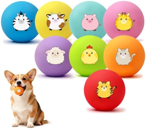 Latex Squeaky Balls for Small Dogs, 2" Soft Latex Squeaky Dog Ball Toys, Cute Animals Rubber Bouncy Balls, Puppy Teething Chew Toys for Mini & Small Dogs (2"-Set C)