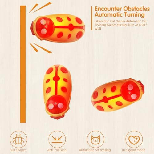 XCZAP Cat Electric Toy Bug – Automatic Rolling Interactive Cat Toy (2-Pack)(LS-Red Yellow)