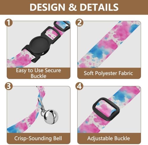 Watercolor Blue Splashes White Easy to Clean Kitten Collar 2 Pack Cat Neck Collar