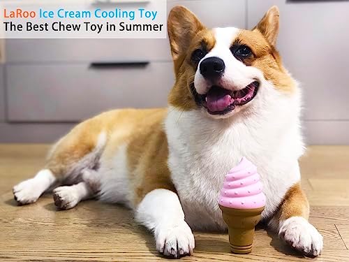 LaRoo Dogs Toys for Summer Cooling, Frozen Dog Toys, Full with Water Frozen, Prevention of Heat Stroke Upgraded Teething Chew Toy (Dog Ice Cream Shape-Yellow).