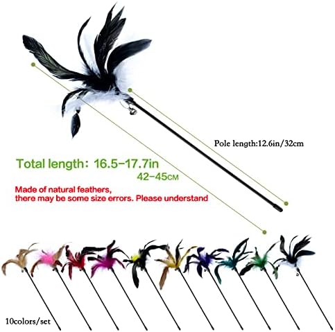 Cat Feather Wand Toys 10-Pack with Bell Indoor Kittens