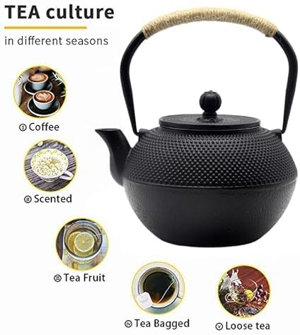 Cast Iron Teapot, 40.6oz Japanese Tetsubin Tea Kettle for Stovetop Safe, Black Tea Kettle with Infuser for Loose Leaf, Tea Pot with Enameled Interior, Gift for Tea Lovers