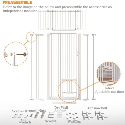 71" Extra Tall Cat Gate 29.5-40.6 Wide Pet gate with Small Cat Door,Pet Gate NO Drilling Pressure Mount Kit for Cats and Dogs Indoor Doorways liveing Room Bedroom