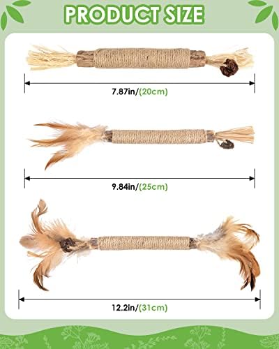 TINDTOP Silvervine Sticks for Cats with Natural Feather, Catnip Chew Toys