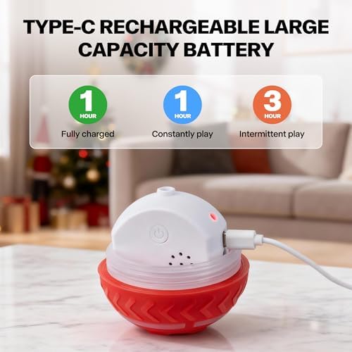 Pet Prime Interactive Dog Ball Toy Automatic Active Rolling Ball for Dogs Motion Activated with LED Light Rechargeable Self Moving Toy for Small Medium Large Dogs to Play Red/Blue