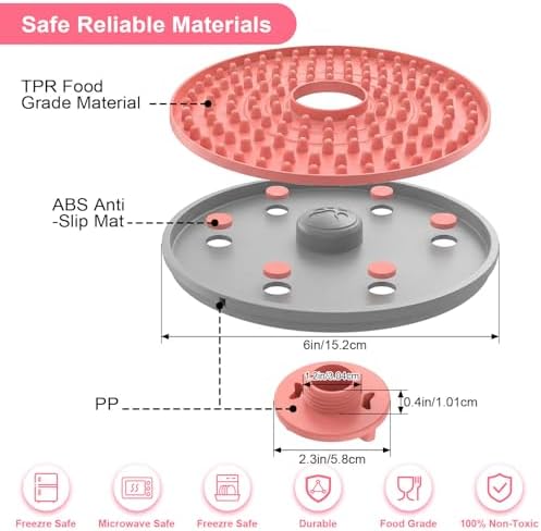 Dog Lick Mat, Pink, for Crate Training and Reducing Anxiety, Made of Natural Rubber, Promotes Healthy Feeding and Oral Hygiene