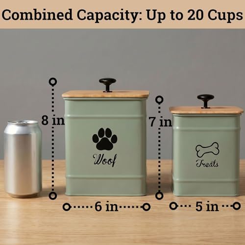Dog Treat Container Set of 2 with Airtight Bamboo Lids - 8x6 & 7x5 inch