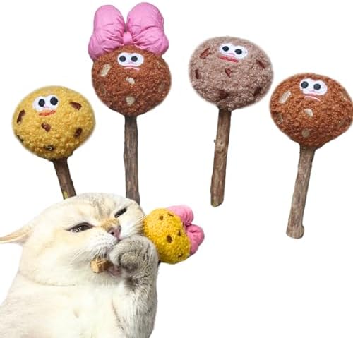 CECE PAW 4 Pack Catnip & Silvervine Lollipops, Cat Chew Toy for Kitten Teething, Interactive Cat Toy for Bored Indoor Cats, Cat Kicker Toy