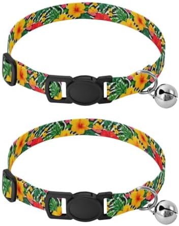 Tropical Hibiscus Flowers Collar for Puppy, 2 Pack Bell Collar for Small Dogs