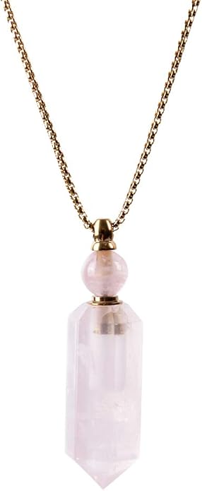 YGLINE Perfume Bottle Necklace,Essential Oil Bottle Pendant,Hexagon Prism Bottle Pendant,Various Gemstones,Healing Stones,Women Gifts