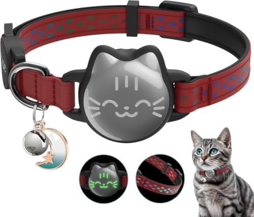 AirTag Cat Collar, Reflective Breakaway Collar, Hidden Holder with Bell | Compatible with Apple AirTag 1st & 2nd Gen, Lightweight Water-Resistant Strap for Cats, AirTag Not Included