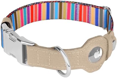 AirTag Dog Collar for Small Medium Large Breed - Adjustable Cute Pattern Dog Collar with Airtag Holder - Soft Leather Tracker GPS Apple Air Tag Pet Collars (Medium, 14"-18" Neck Fit, Serape)