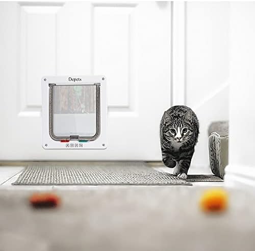 Depets Medium Cat Door Interior/Exterior Door, 4 Way Locking Cat Flap Door
