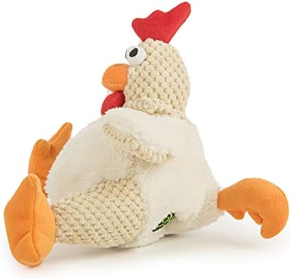 goDog Checkers Fat Rooster Squeaky Plush Dog Toy, Chew Guard Technology - White, Large