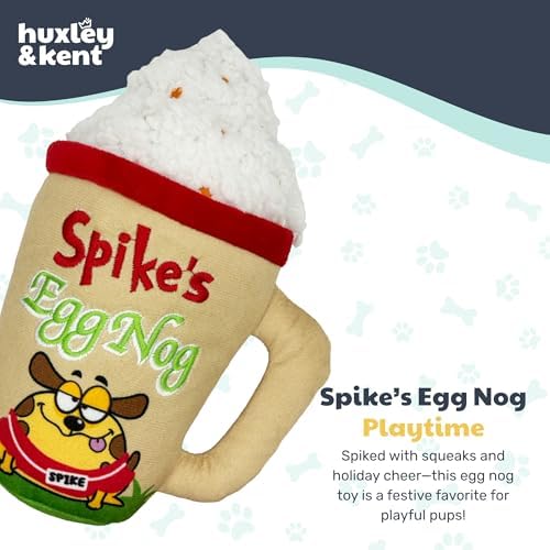 Huxley & Kent Funny Dog Toy w/Squeaker – Holiday Power Plush Squeaky Dog Toys for Small, Medium & Large Dogs – Soft Stuffed Animal for Indoor Play & Fetch - Spikes Egg Nog, Large