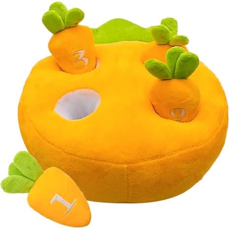 Hamiledyi Rabbit Foraging Toys Bunny Plush Puzzle Toy Carrots Snuffle Mat for Chinchilla Guinea Pig Ferret Rat Entertainment (Yellow)