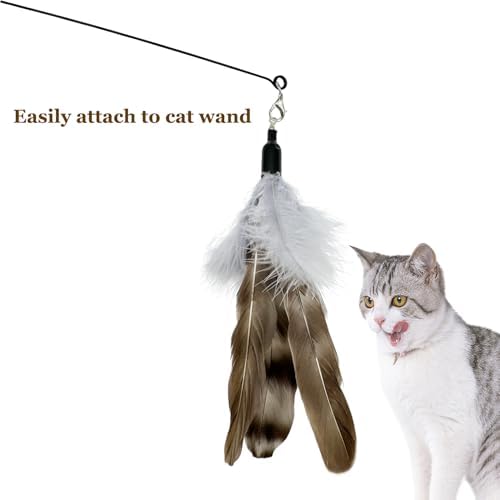 Cat Feather Toys Refills Da Bird Feathers Refills, 8 Pieces Cat Wand Replacement Feathers for Cat Toy, Brown 8PCS