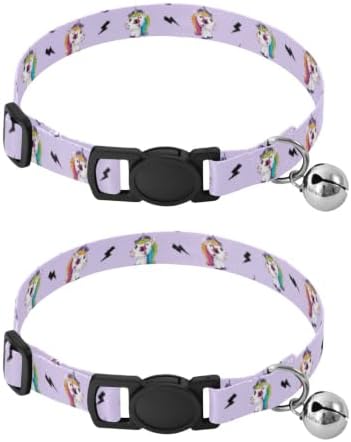 Cute Unicorns Rainbow Adjustable Pet Collar, 2 Pack Cat Bell Collar