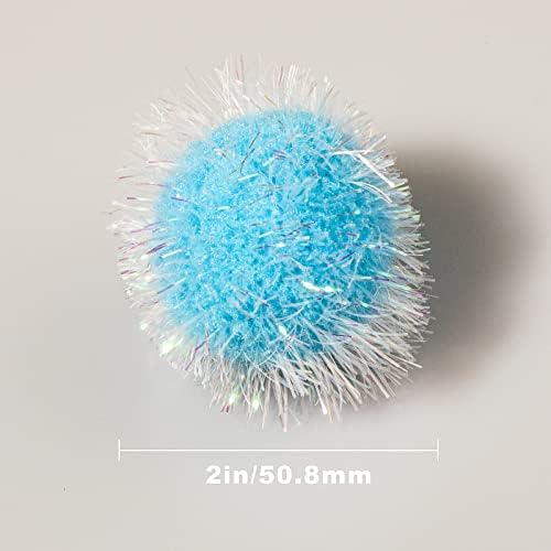 VAPKER 30 Pcs Cat Ball Toys Sparkle Balls Extra Large 2 Inch Cat's Favorite Chase Glitter Ball Glitter Tinsel Pom Poms Balls Light Blue Color