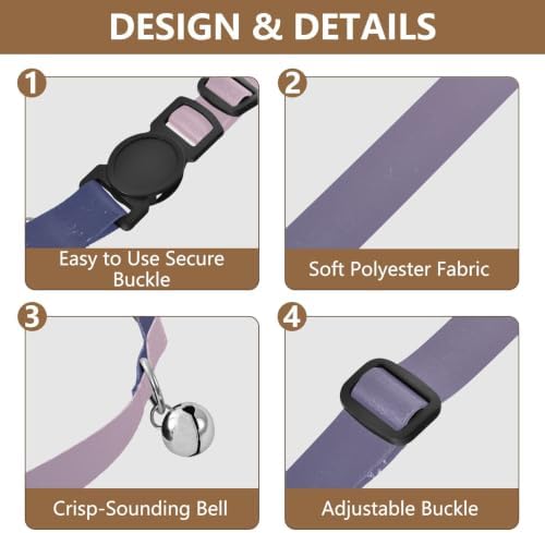 Purple Pink Gradient Comfortable Cat Collar, 2 Pack Decorative Pet Collar with Bell