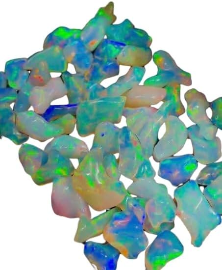 RARE GEMSTONE Ethiopian Opal Rough Gemstones, Rare Multi-Color Fire, Uneven Shape, Genuine, Loose & Rough for Jewelry Making, 10 Pieces (5x6-12x16 MM)