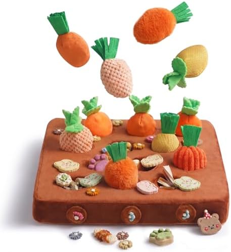 Nocciola Puzzle Carrot Dog Toys, 12PC Various Fabrics Carrots & Farm Snuffle Mat for Hide and Seek Snuffle Toys for Small and Medium Dogs, Easter Dog Toy