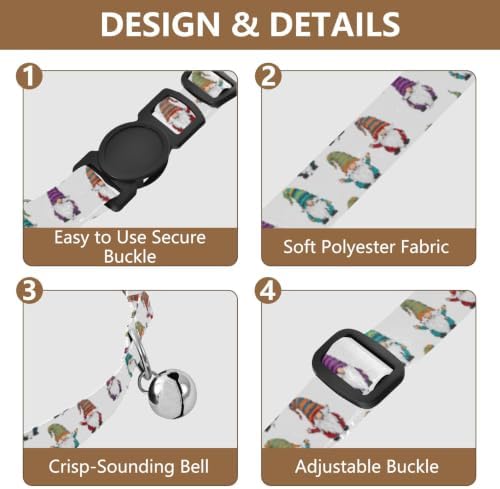 Gnomes Colorful Striped Adjustable Buckle Pet Collar 2 Pack Comfortable Cat Collar