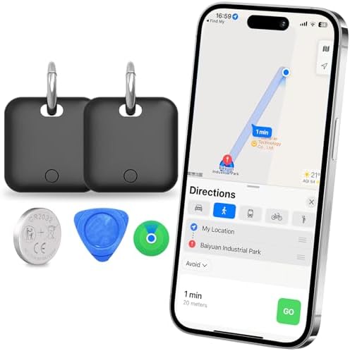 Smart Tracker Tags-2 Pack(iOS Only) Compatible with Apple with 1 Battery,Replaceable Battery,Bluetooth Luggage Smart GPS Tag Works with Apple Find My APP,Item Finders for Dog/Key/Luggage