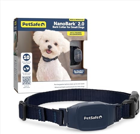 PetSafe NanoBark 2.0 Bark Collar for Small Dogs | 10 Static Levels, Responds Only To Your Dog's Bark, Up To 7-Day Battery, Rechargeable, Waterproof, Dogs 8 lb+, Neck 4-15 in