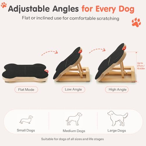 Dog Nail Scratch Board Scratcher Treat Dispenser Non-Slip Wood Sandpaper | Dog Nail Scratch Pad for Large Medium Small Dogs, Nail File Board Alternative to Clippers Grinders, Includes Extra Sandpaper