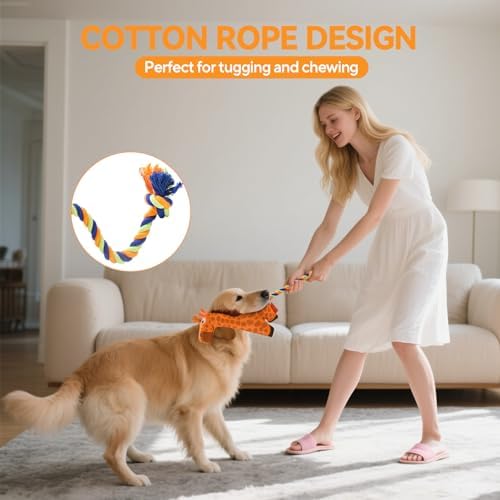 AUSCAT Plush Dog Rope Toy, Durable Squeaky Dog Toys for Puppy Small Medium Dogs (Not for Aggressive Chewers), Giraffe