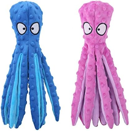 CPYOSN 2 Pack Octopus Dog Toys, No Stuffing Squeaky Crinkle Plush Chew Toys