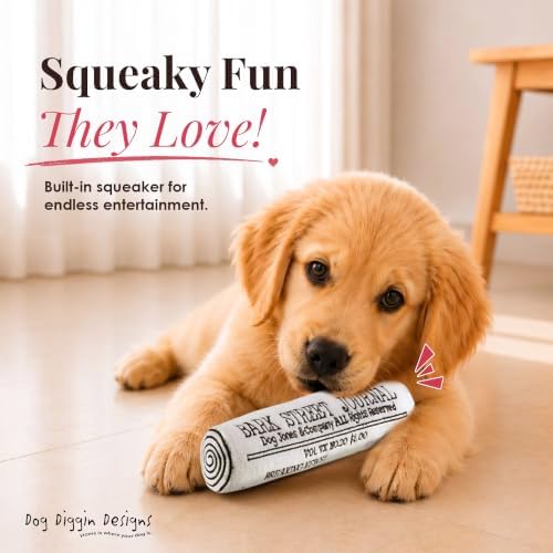 Dog Diggin Designs Bark Street Journal Plush Dog Toy | Luxury-Inspired Parody Newspaper Dog Toy with Squeaker, Soft Plush Novelty Dog Toy – Daily Playtime Edition