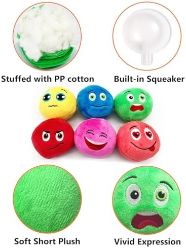 Squeaky Dog Toys, Stuffed Plush Puppy Toy Balls to Keep Them Busy, (12 Pack) Interactive Funny Pet Ball with Squeaker for Puppies Small Breed Dogs