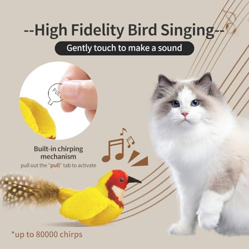 Interactive Chirping Cat Toys with Catnip and Feather,3.5'',2Pcs