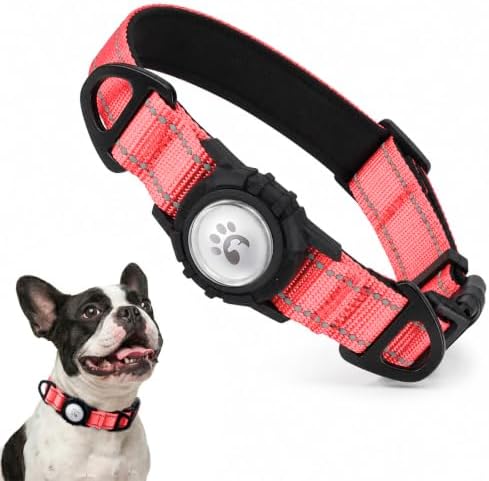 Padded Dog Collar with Waterproof Holder Compatible with Airtag