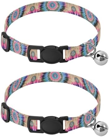 2 Pack Cats Collar Tie Dye Mandala Cat Collars with Bell, Adjustable Length 10.6" to 17.1"